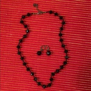 Black crystal necklace and earring set